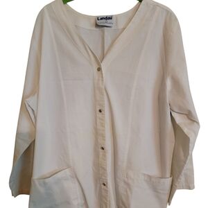 Euc Landau Ivory Button-Up Scrub Top